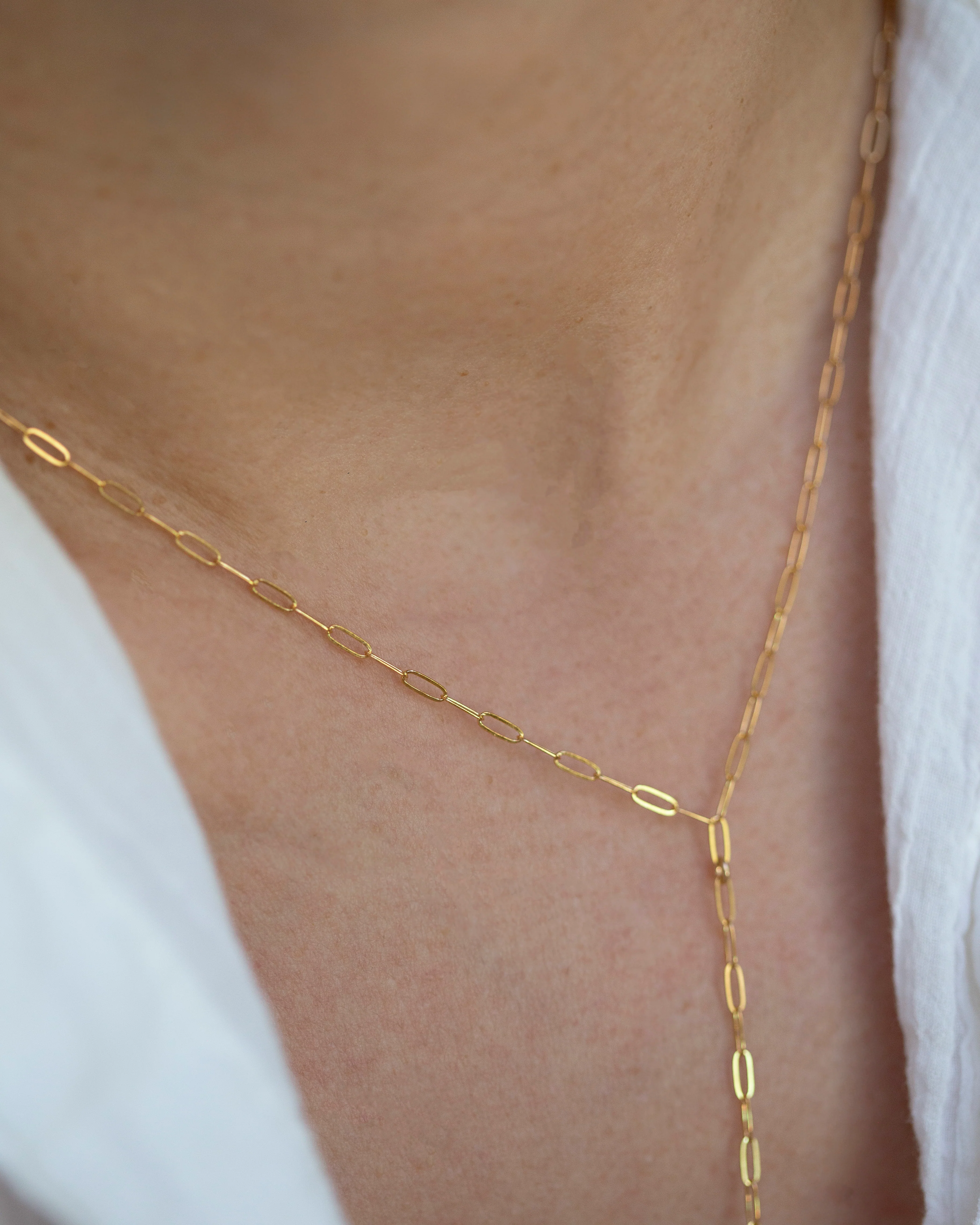 Dainty Paperclip Lariat Necklace with Pearl - Image 3