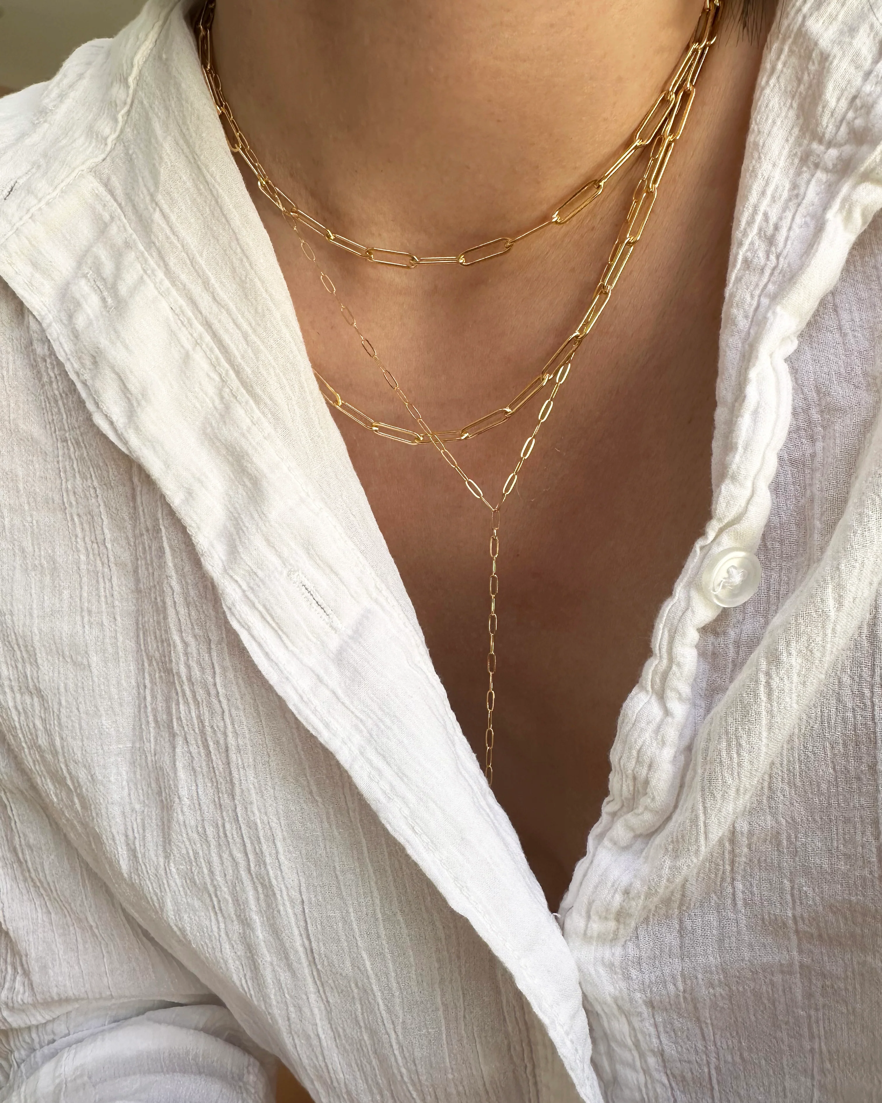 Dainty Paperclip Lariat Necklace with Pearl - Image 5