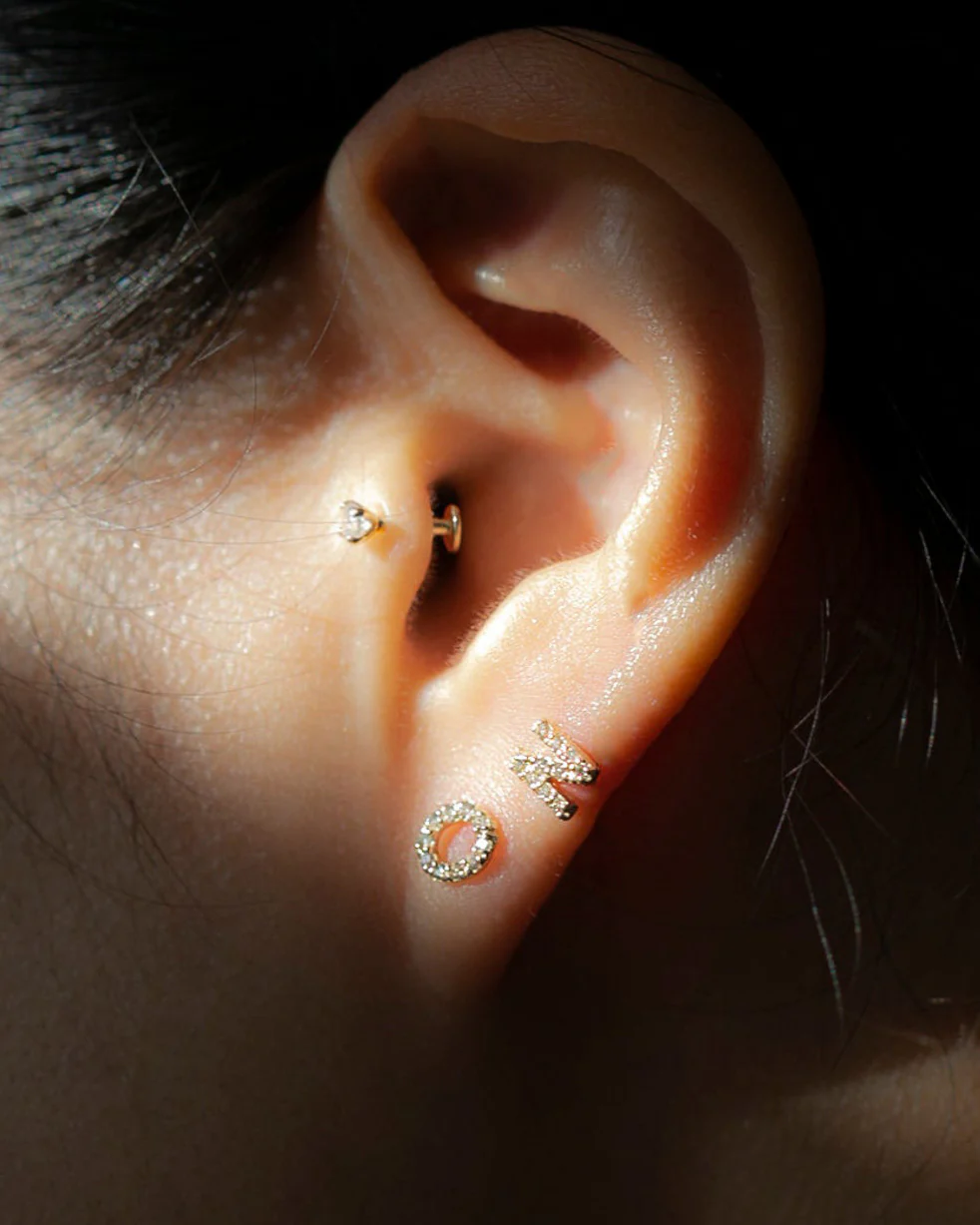 14k Diamond Letter stud Earrings - Image 2