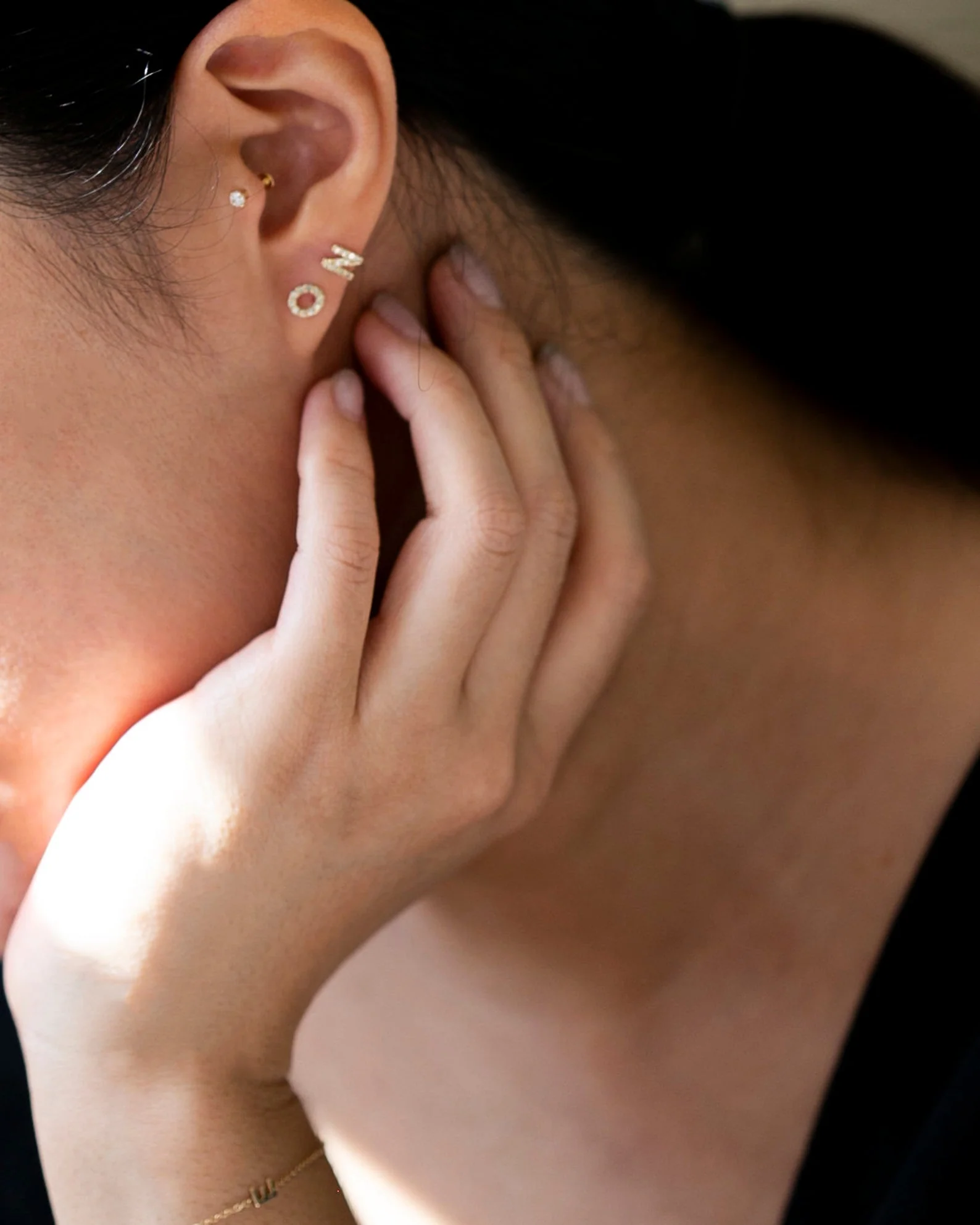 14k Diamond Letter stud Earrings - Image 3