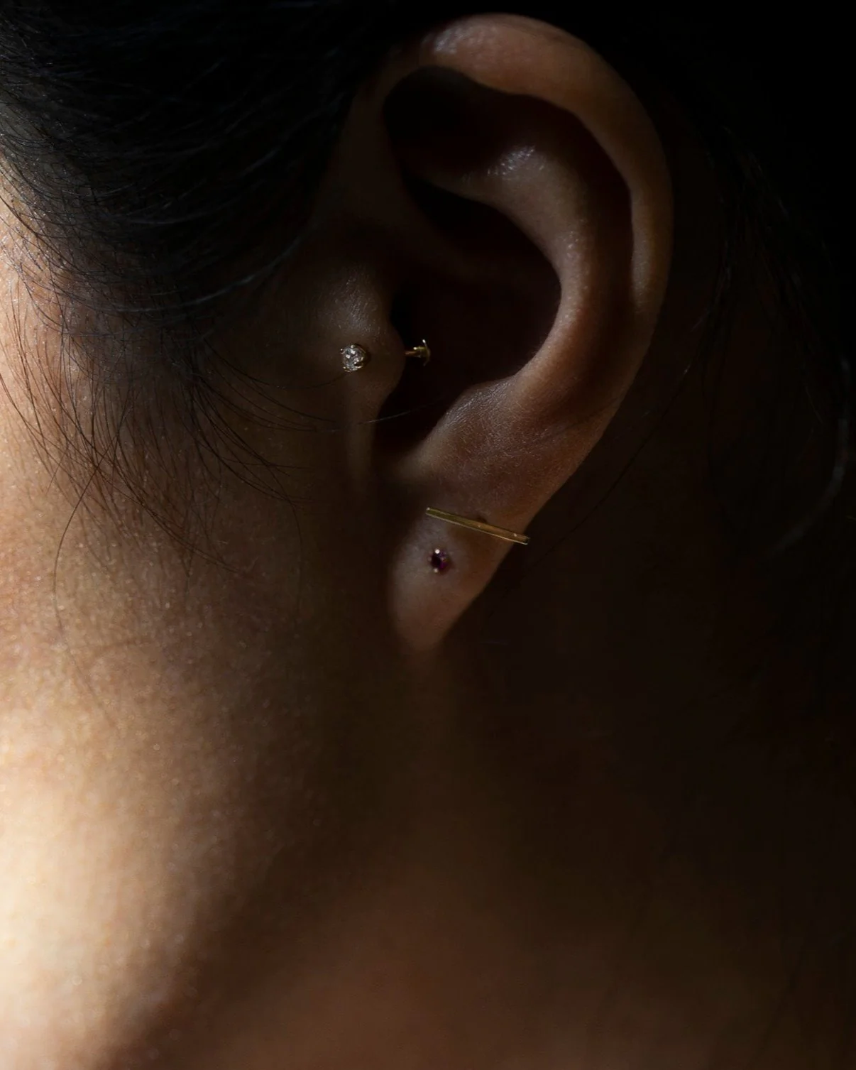 14k Ear Stud for Cartilage with flat back - Image 3