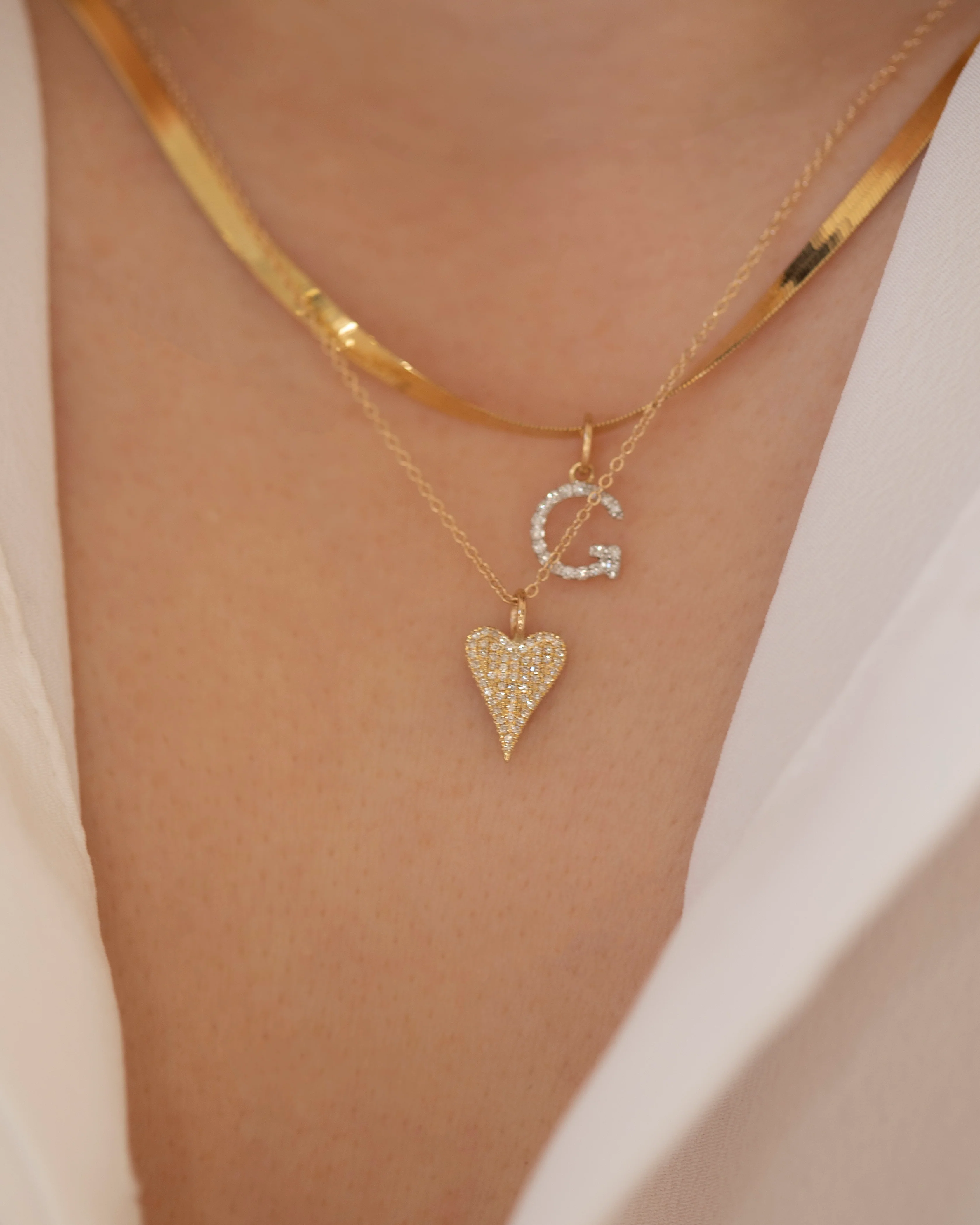 Genuine Diamond Initial on 14k Herringbone Chain Necklace - Image 3