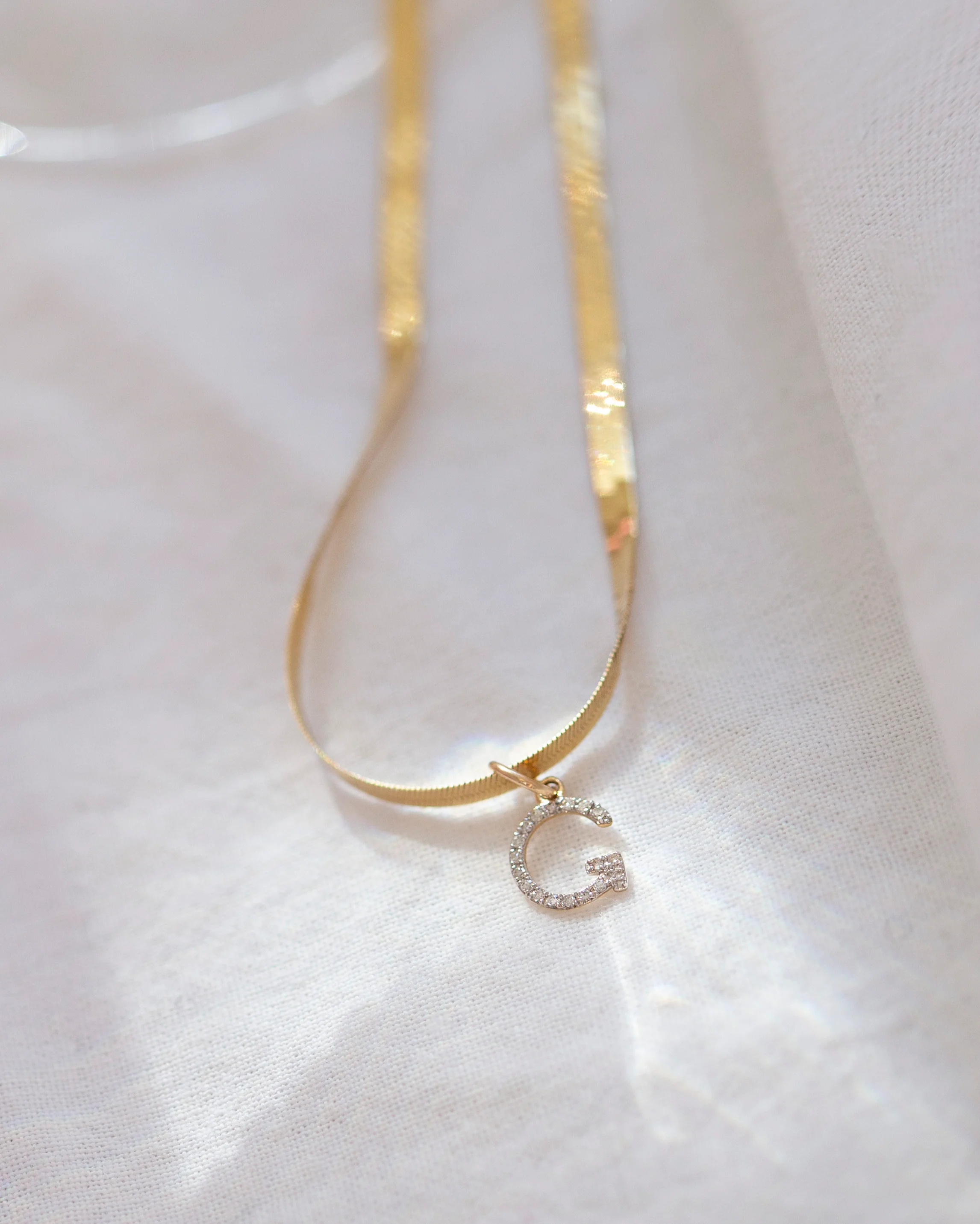 Genuine Diamond Initial on 14k Herringbone Chain Necklace - Image 6