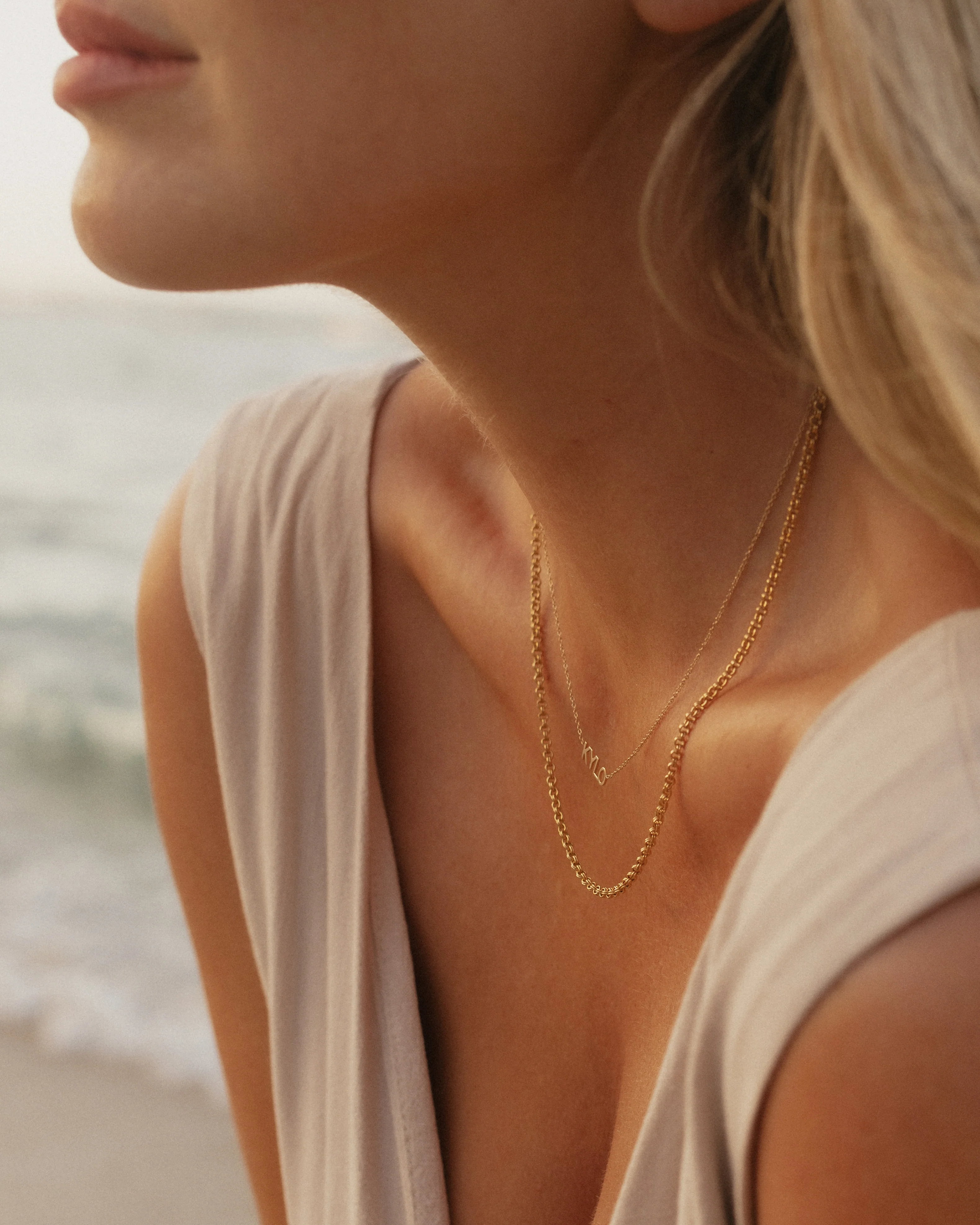 Gold Double Round Cable Chain Necklace - Image 2