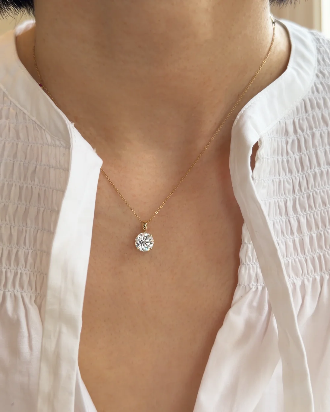 IGI Certified Round Diamond Necklace 14K Gold on Paperclip Chain