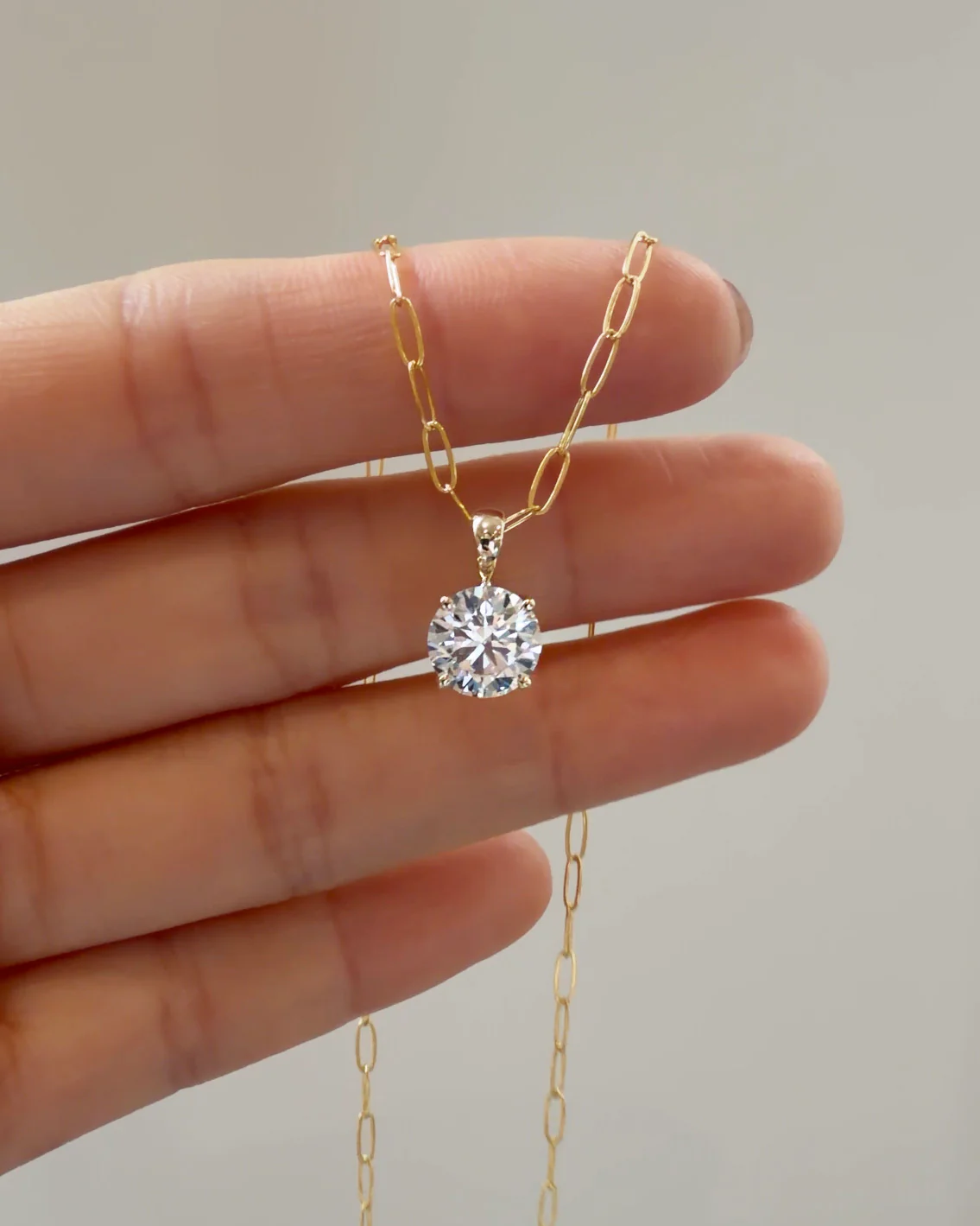 IGI Certified Round Diamond Necklace 14K Gold on Paperclip Chain - Image 2
