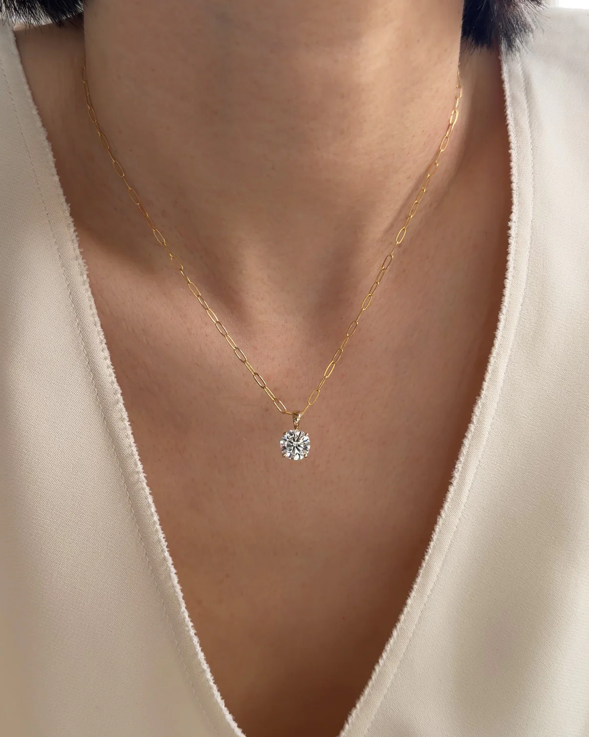 IGI Certified Round Diamond Necklace 14K Gold on Paperclip Chain - Image 3