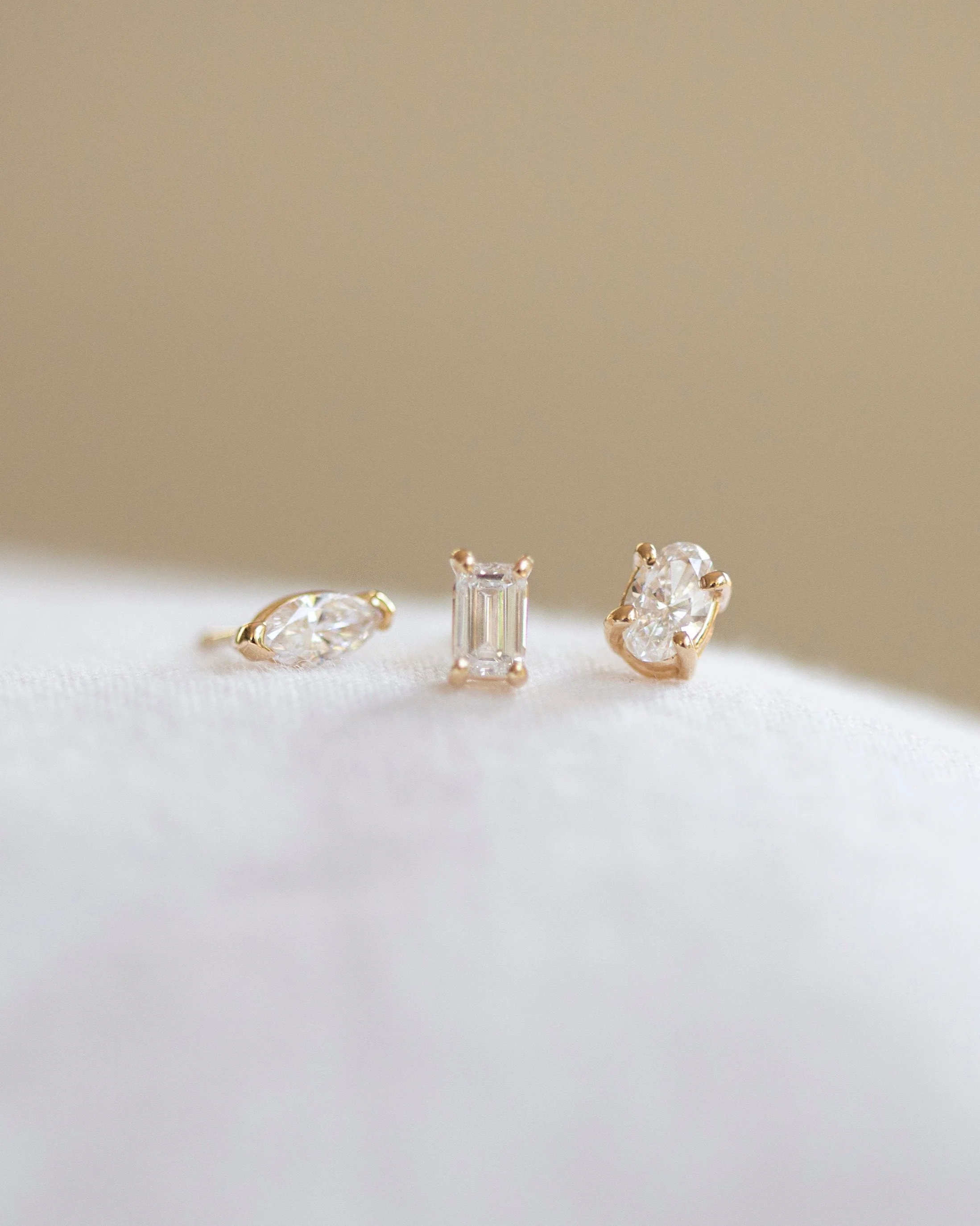 Lab-Grown Diamond Stud Earrings in 14K Solid Gold | Emerald, Oval & Marquise Cuts