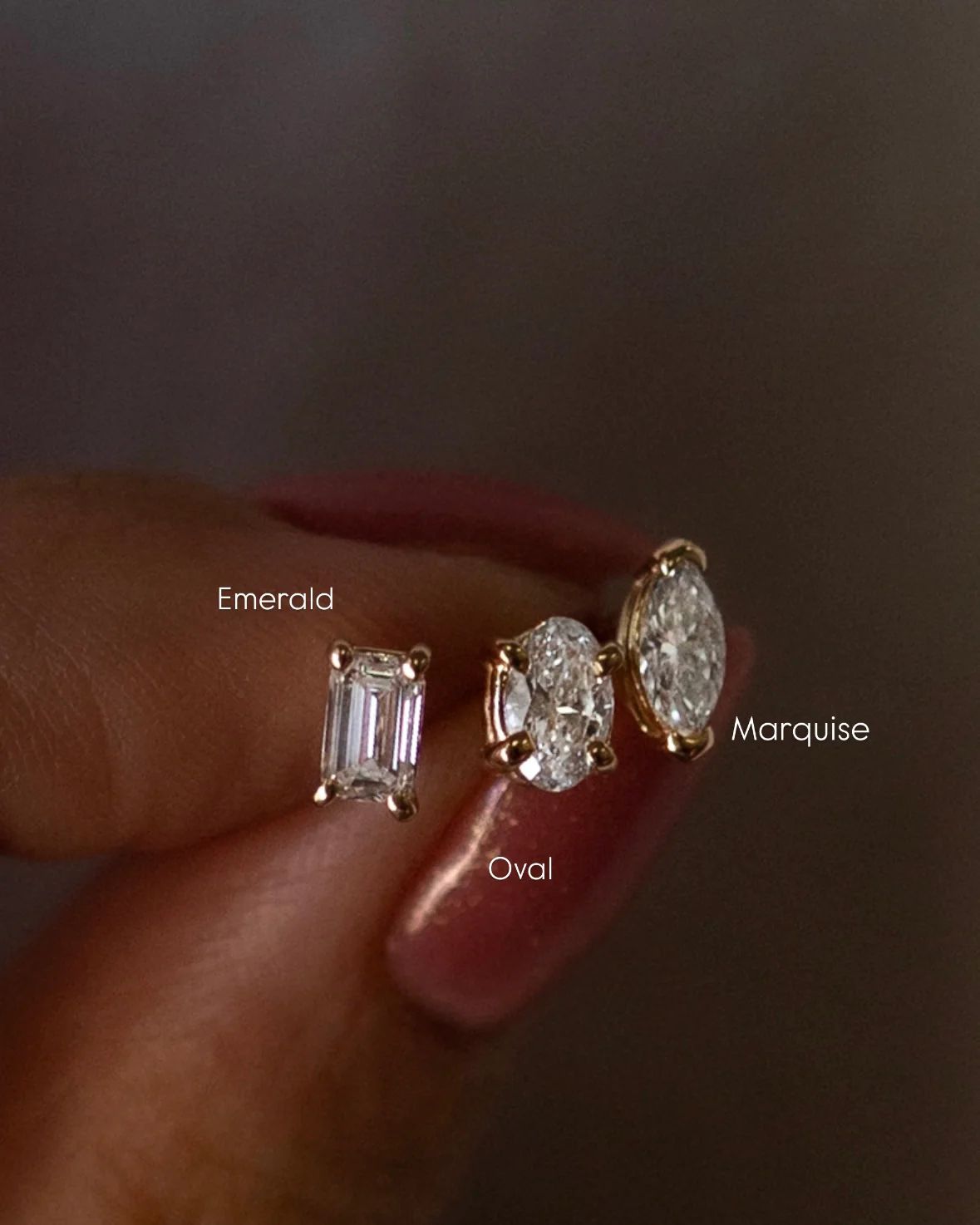 Lab-Grown Diamond Stud Earrings in 14K Solid Gold | Emerald, Oval & Marquise Cuts - Image 3