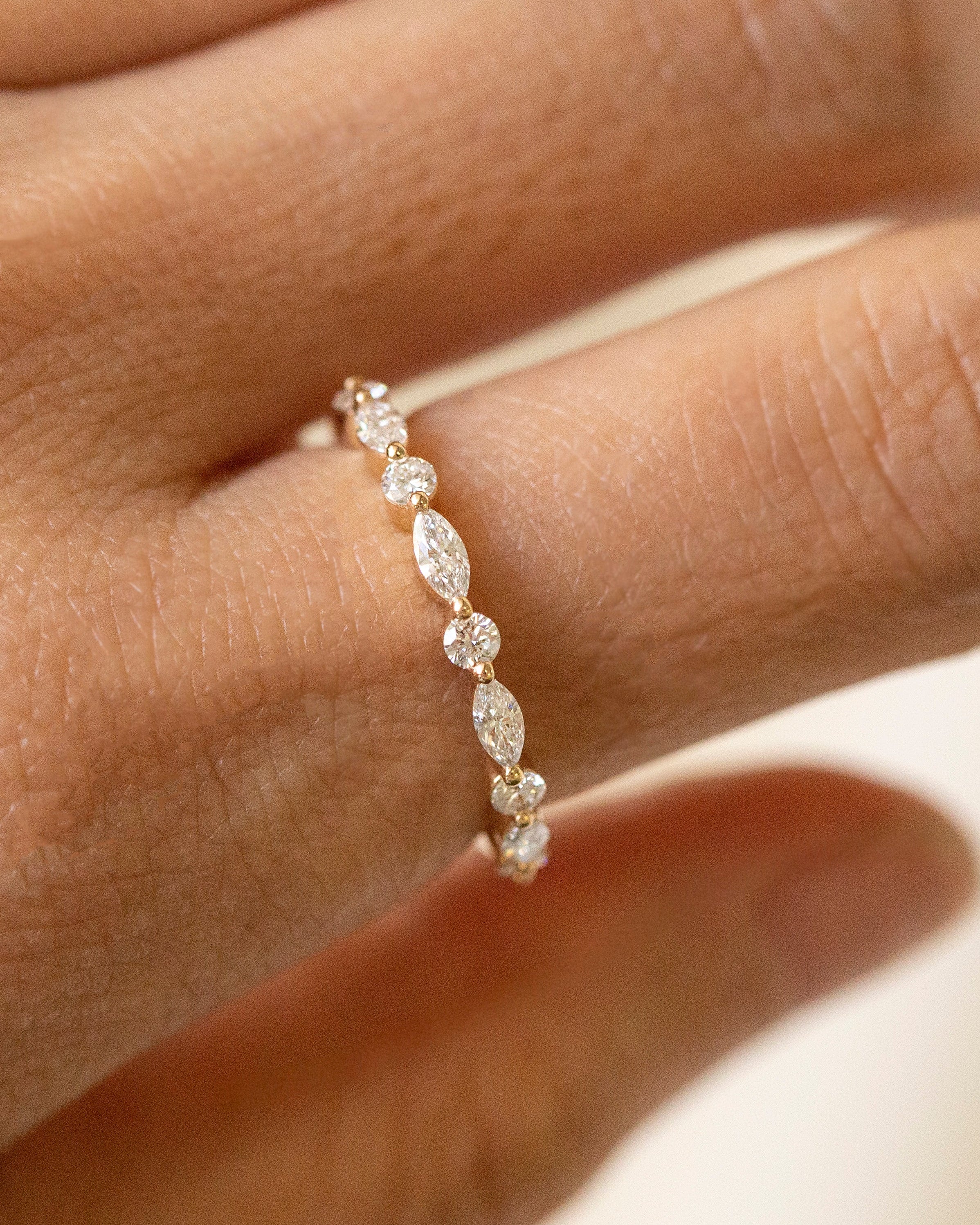 Marquise and Round Lab Diamond Band, 14k Gold Half Eternity Stacking Ring, Delicate Wedding Band for Her - Image 2