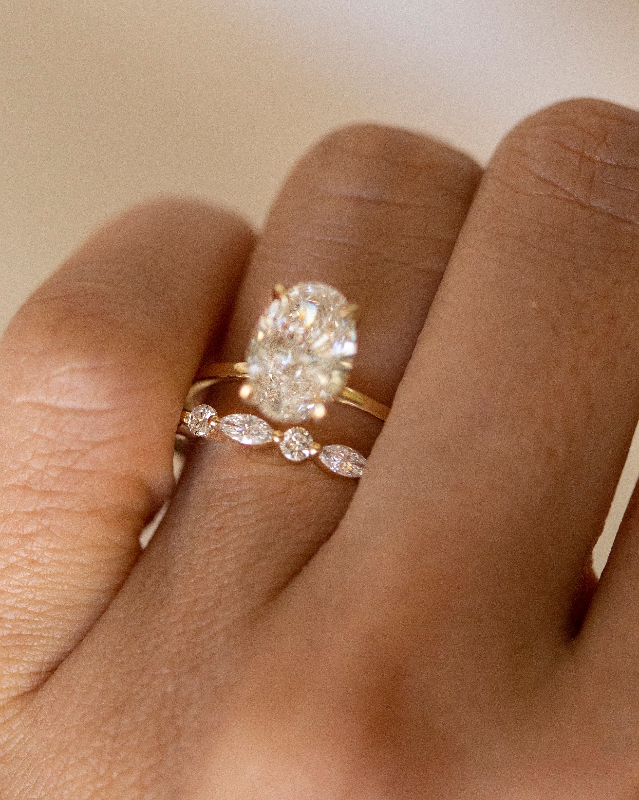 Marquise and Round Lab Diamond Band, 14k Gold Half Eternity Stacking Ring, Delicate Wedding Band for Her - Image 6