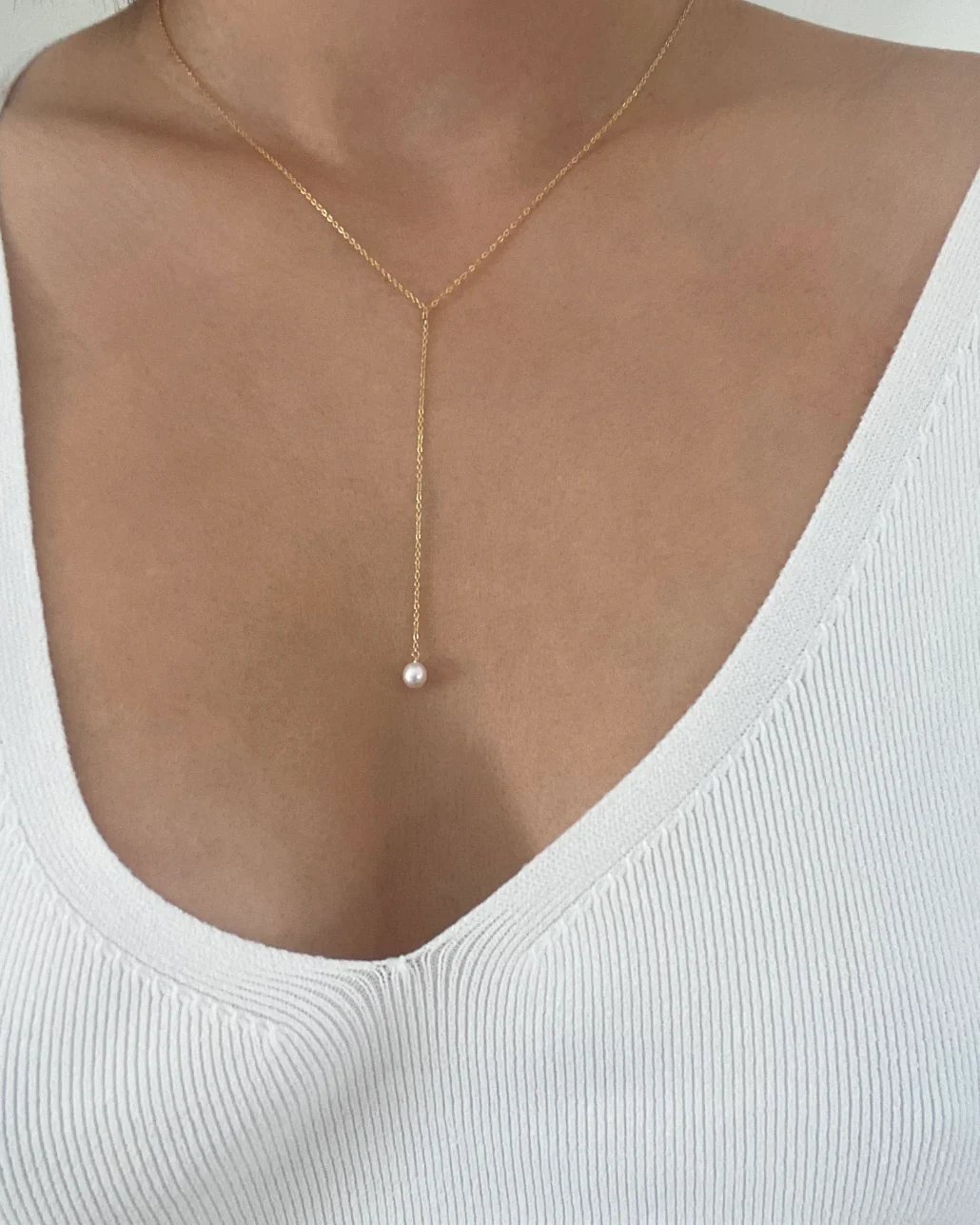 Mini Pearl Lariat Necklace - Image 5