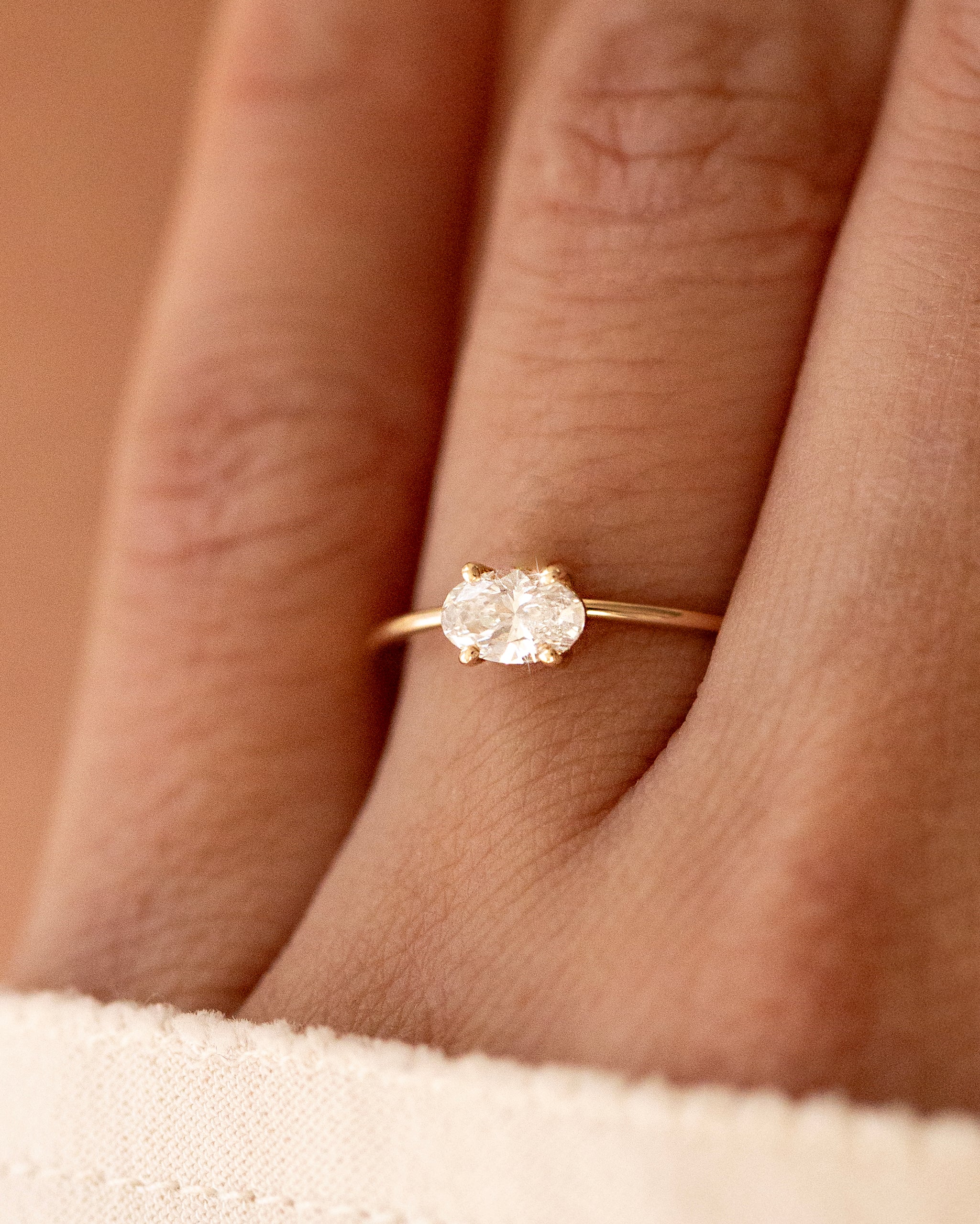 Oval Lab Diamond Ring East West Set in Solid 14k Gold - Image 5