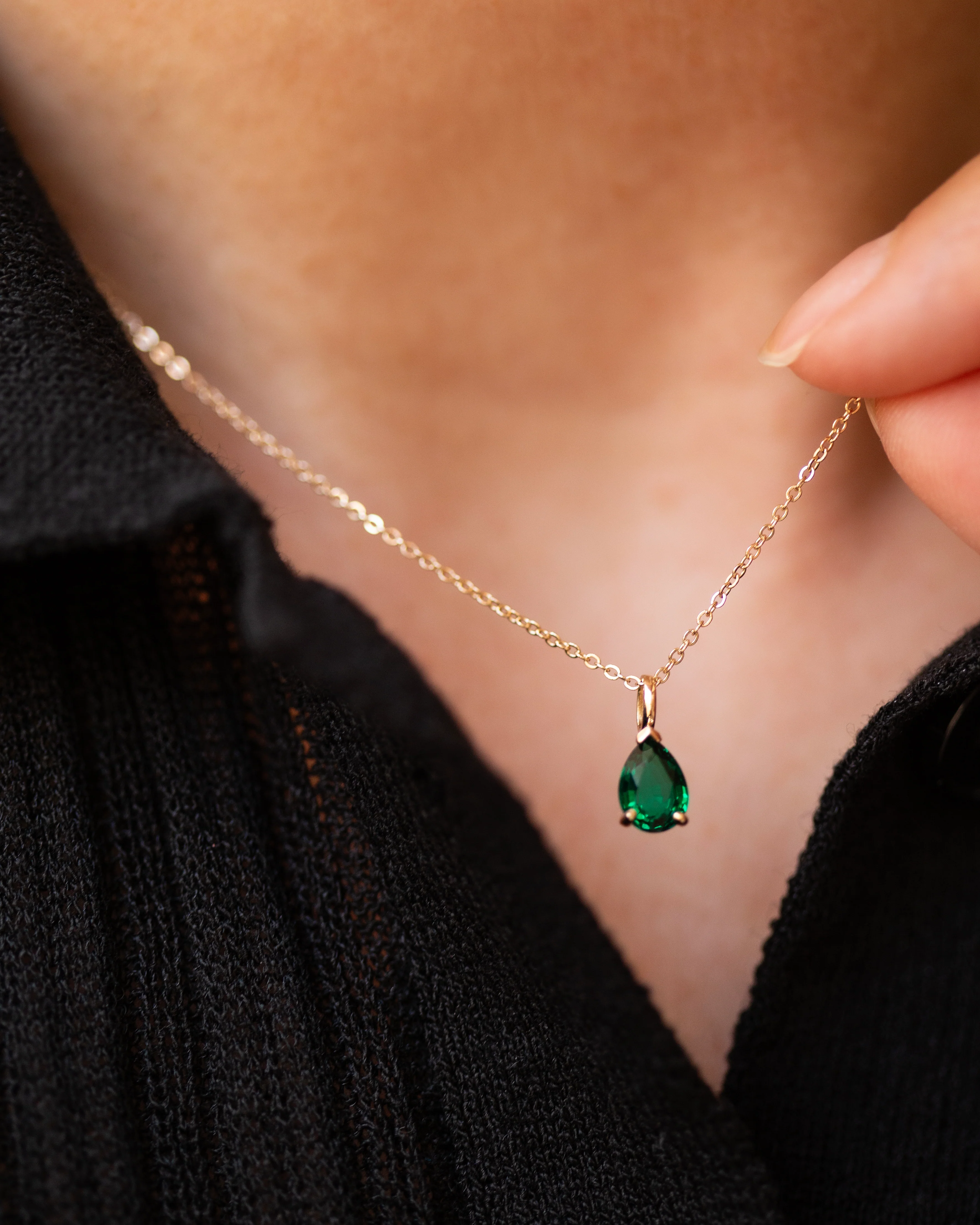 Emerald Pear Pendant Necklace - Image 3
