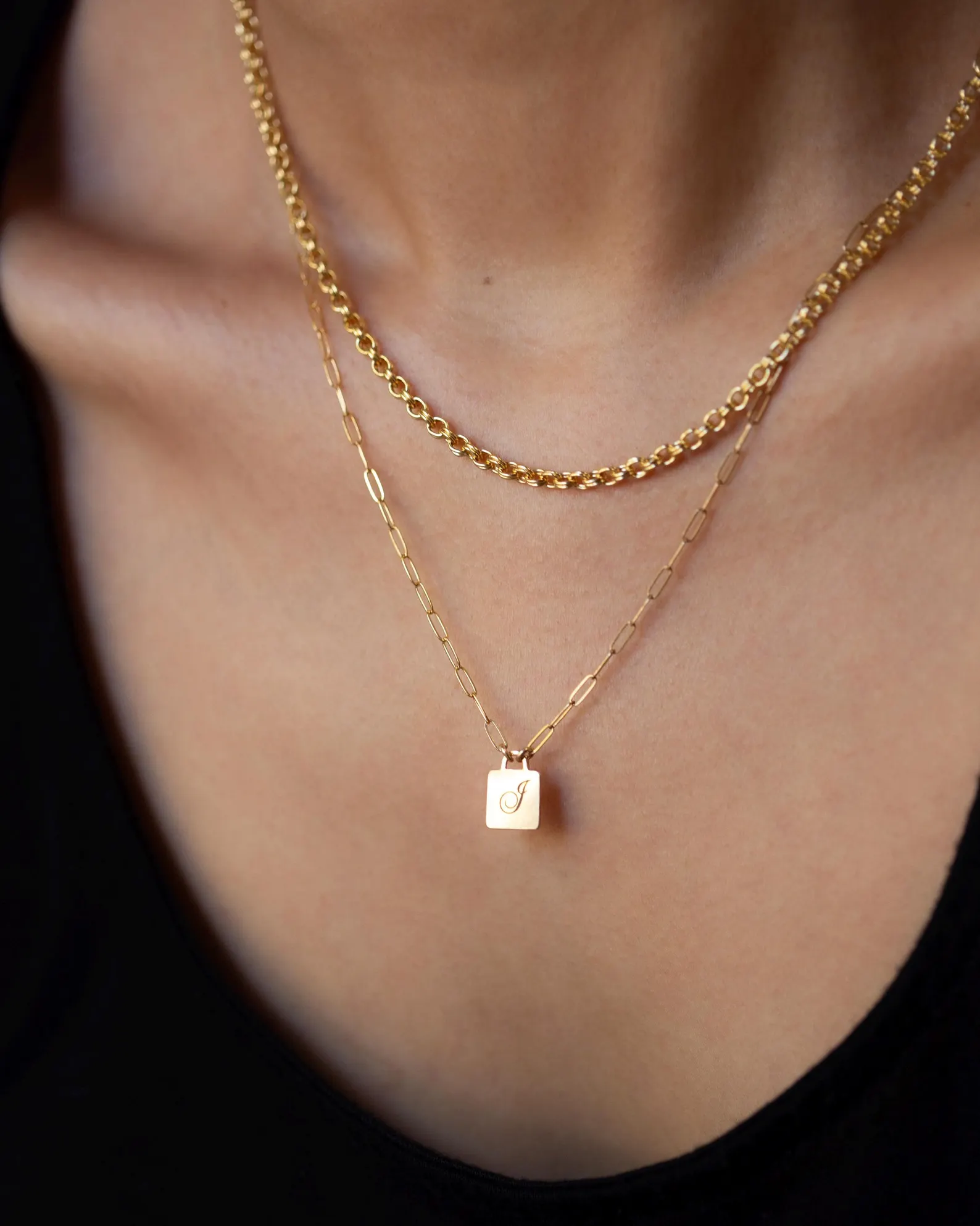 Gold Double Round Cable Chain Necklace - Image 3