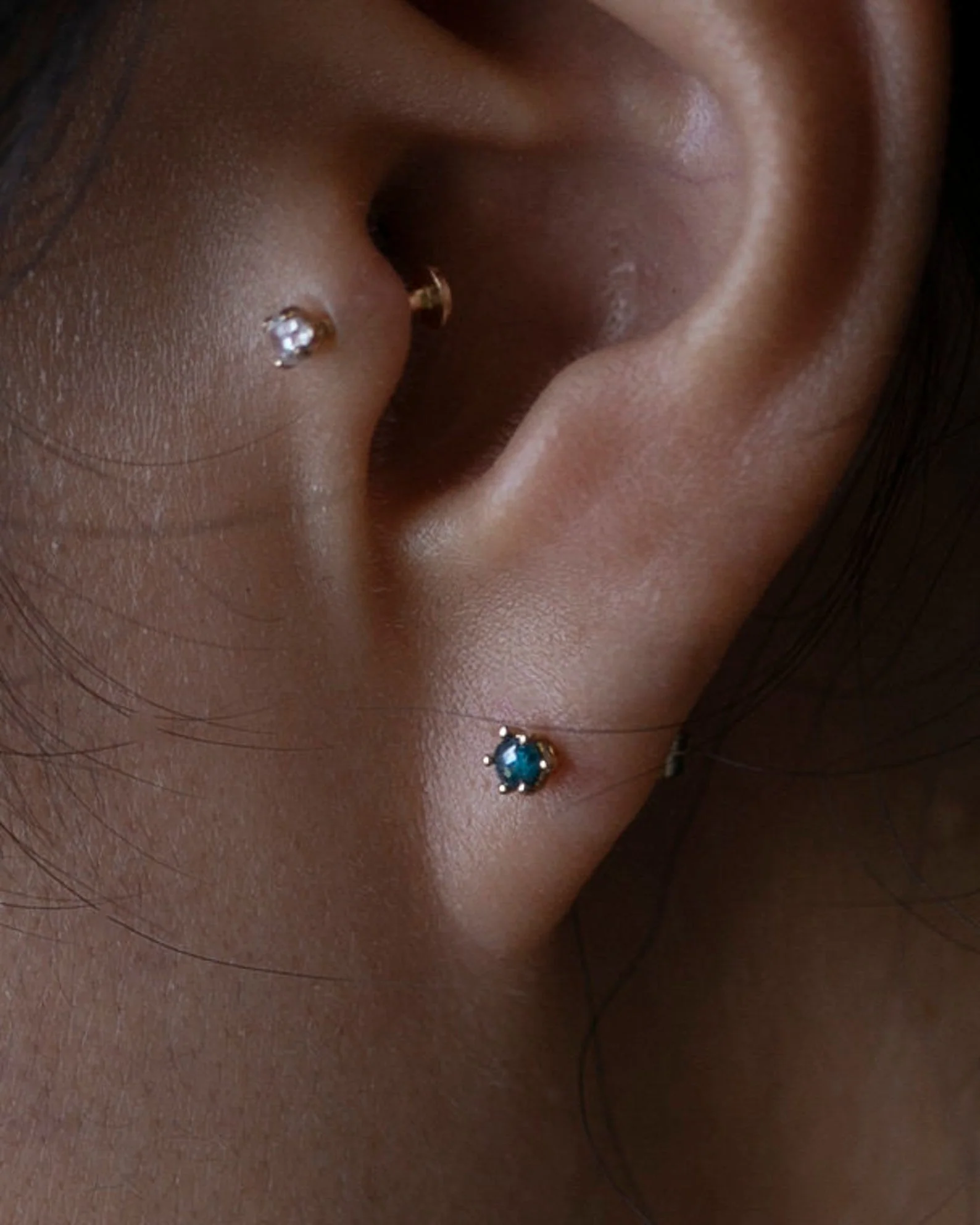 14k Rough Cut Diamond Solitaire Stud Earrings - Image 2
