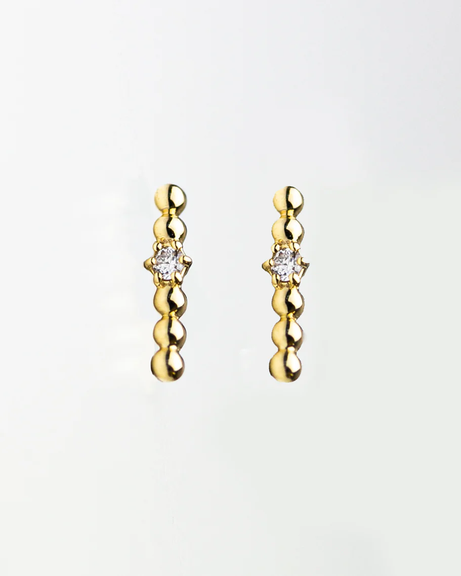 14k Round Bead Studs with diamond accent - Image 3