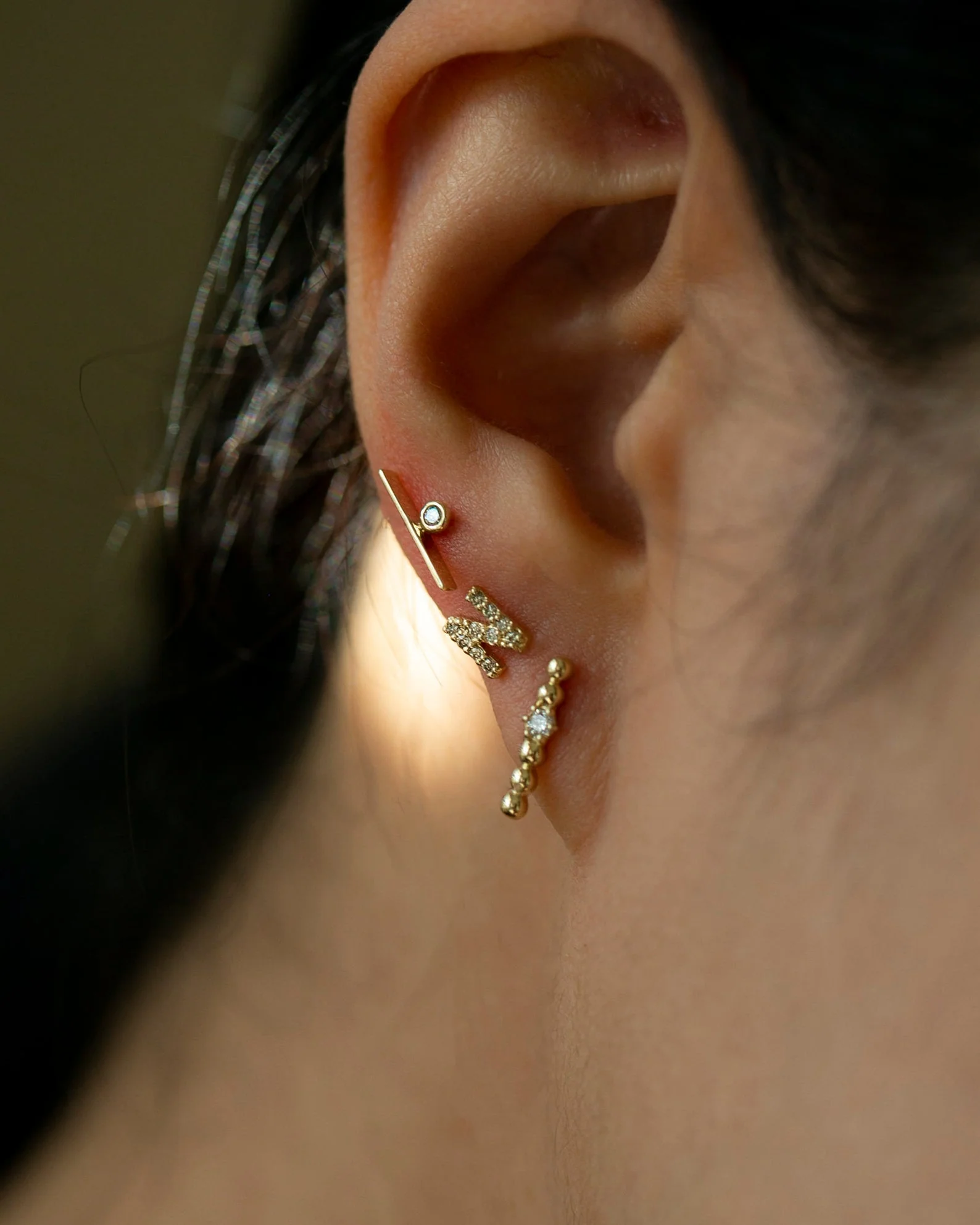 14k Round Bead Studs with diamond accent - Image 4
