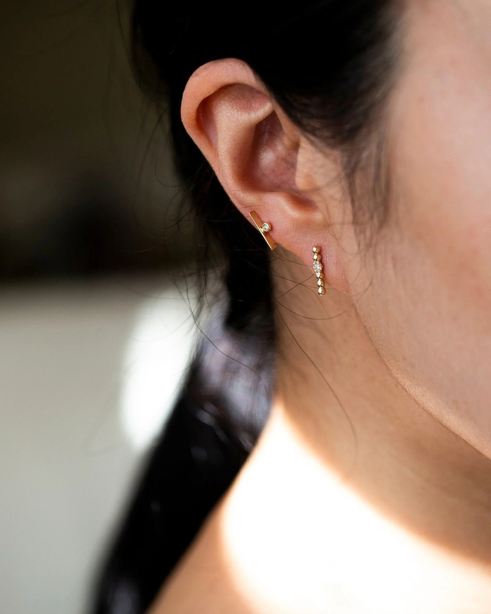 14k Round Bead Studs with diamond accent - Image 5
