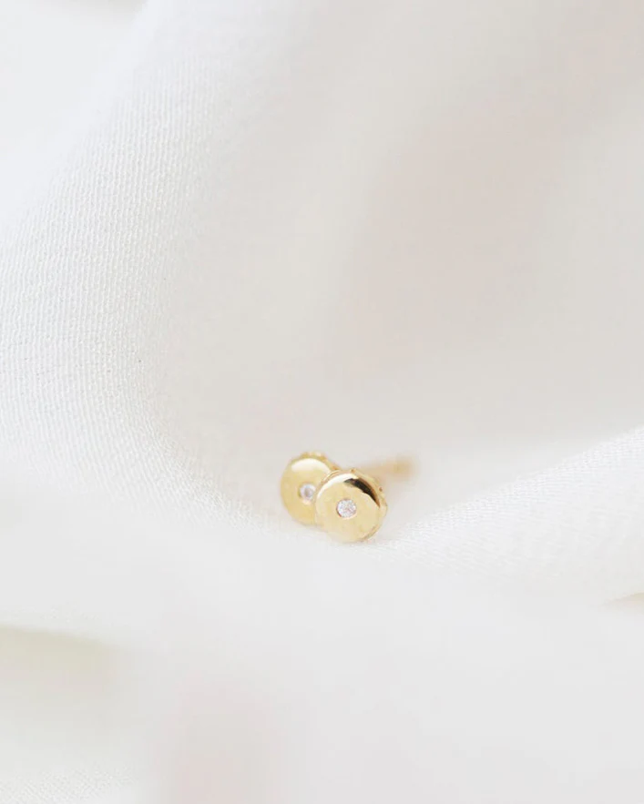 14k Round Stud Earrings with CZ diamond accent - Image 3
