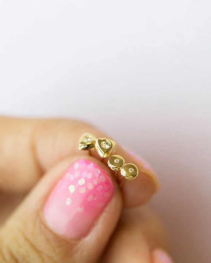 14k Round Stud Earrings with CZ diamond accent - Image 4