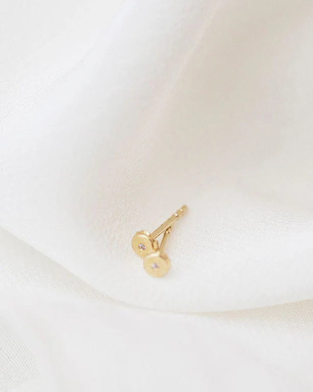 14k Round Stud Earrings with CZ diamond accent - Image 5