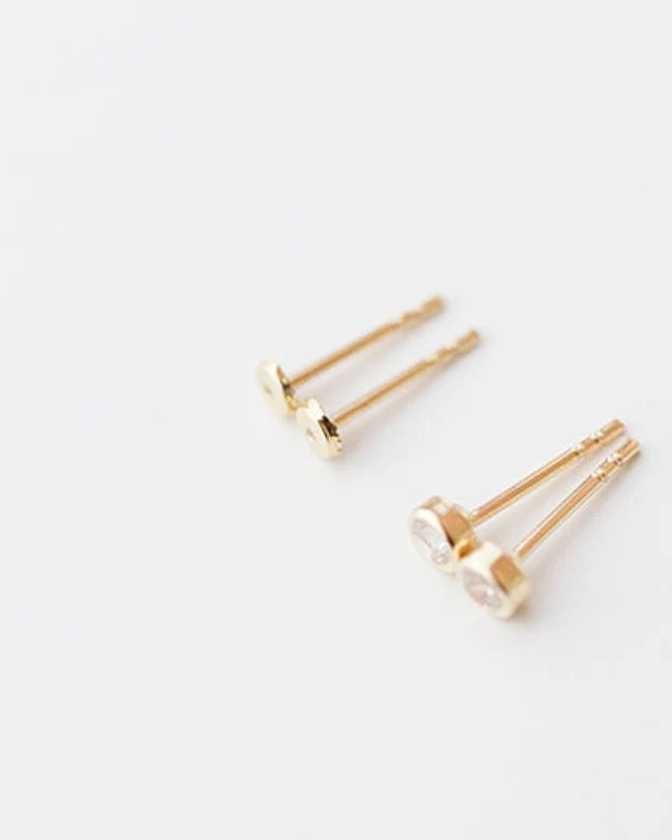 14k Round Stud Earrings with CZ diamond accent - Image 6
