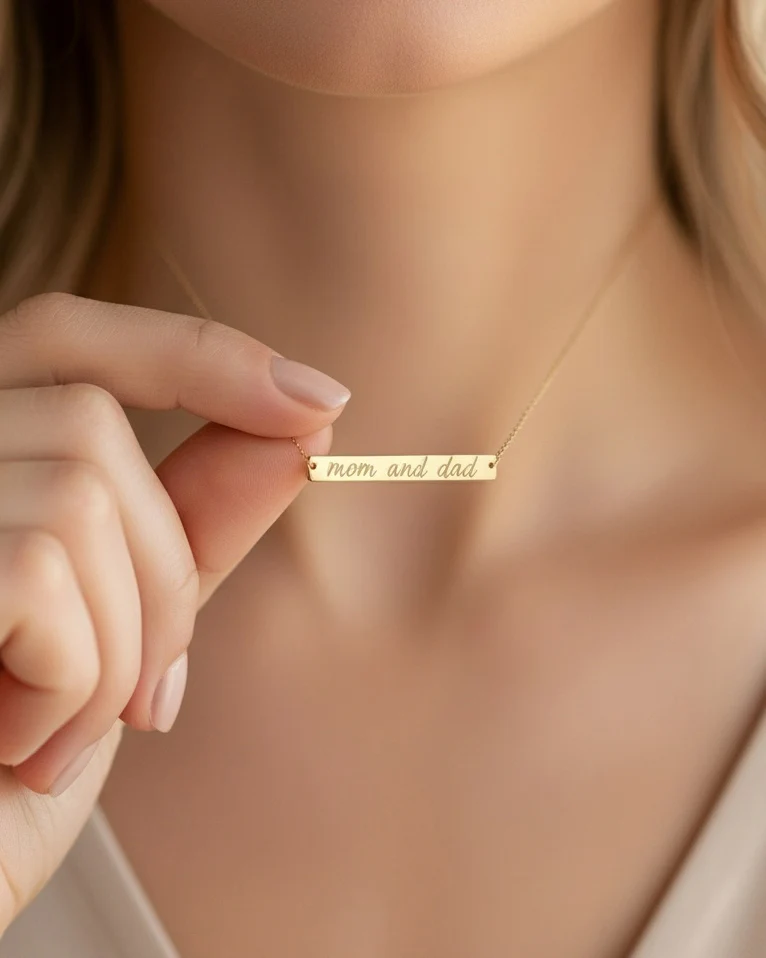 Skinny Name Bar Plate Necklace
