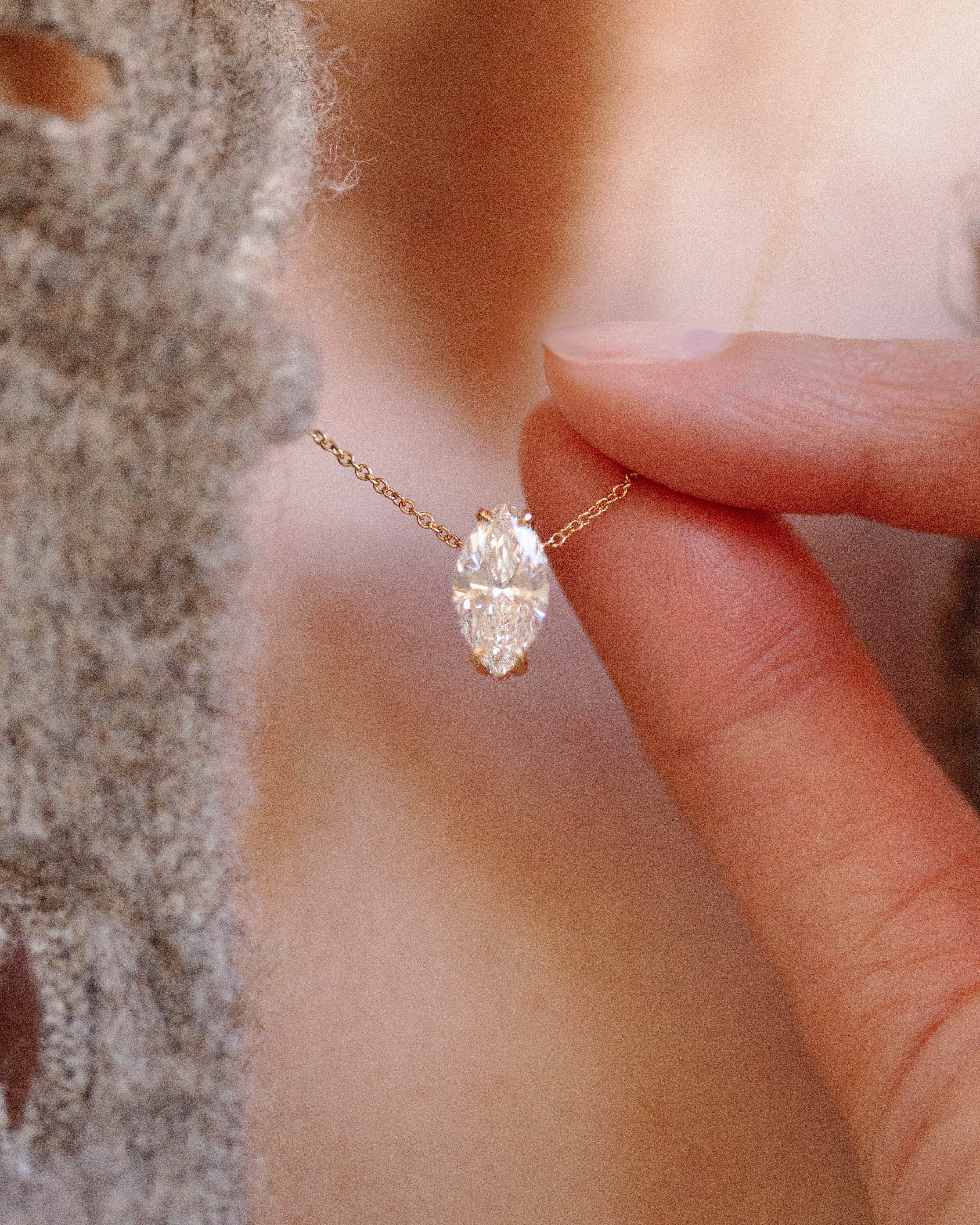 The "Aura" Vertical Marquise Lab-Grown Diamond Necklace | IGI Certified 14k Gold - Image 3