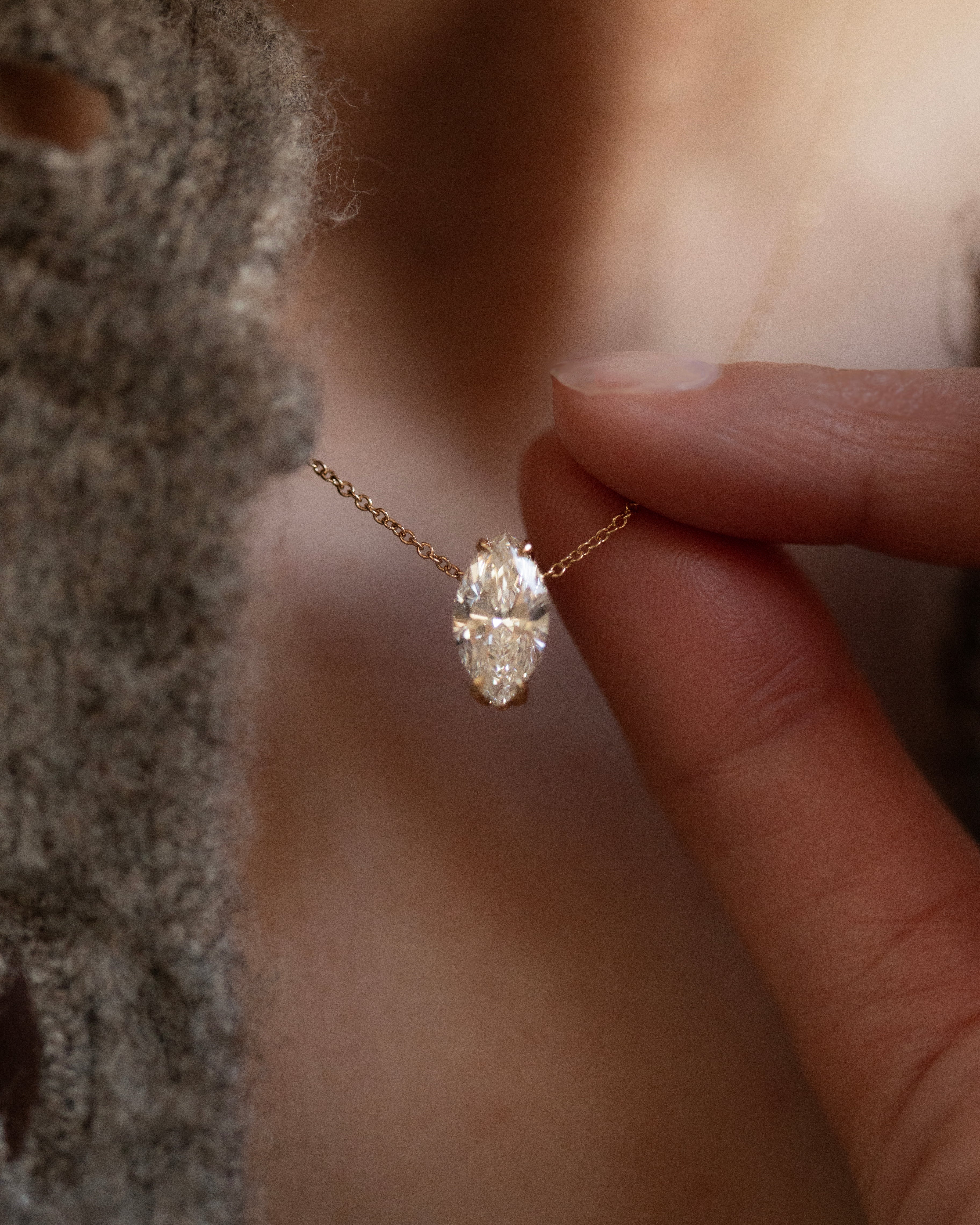 The "Aura" Vertical Marquise Lab-Grown Diamond Necklace | IGI Certified 14k Gold - Image 5