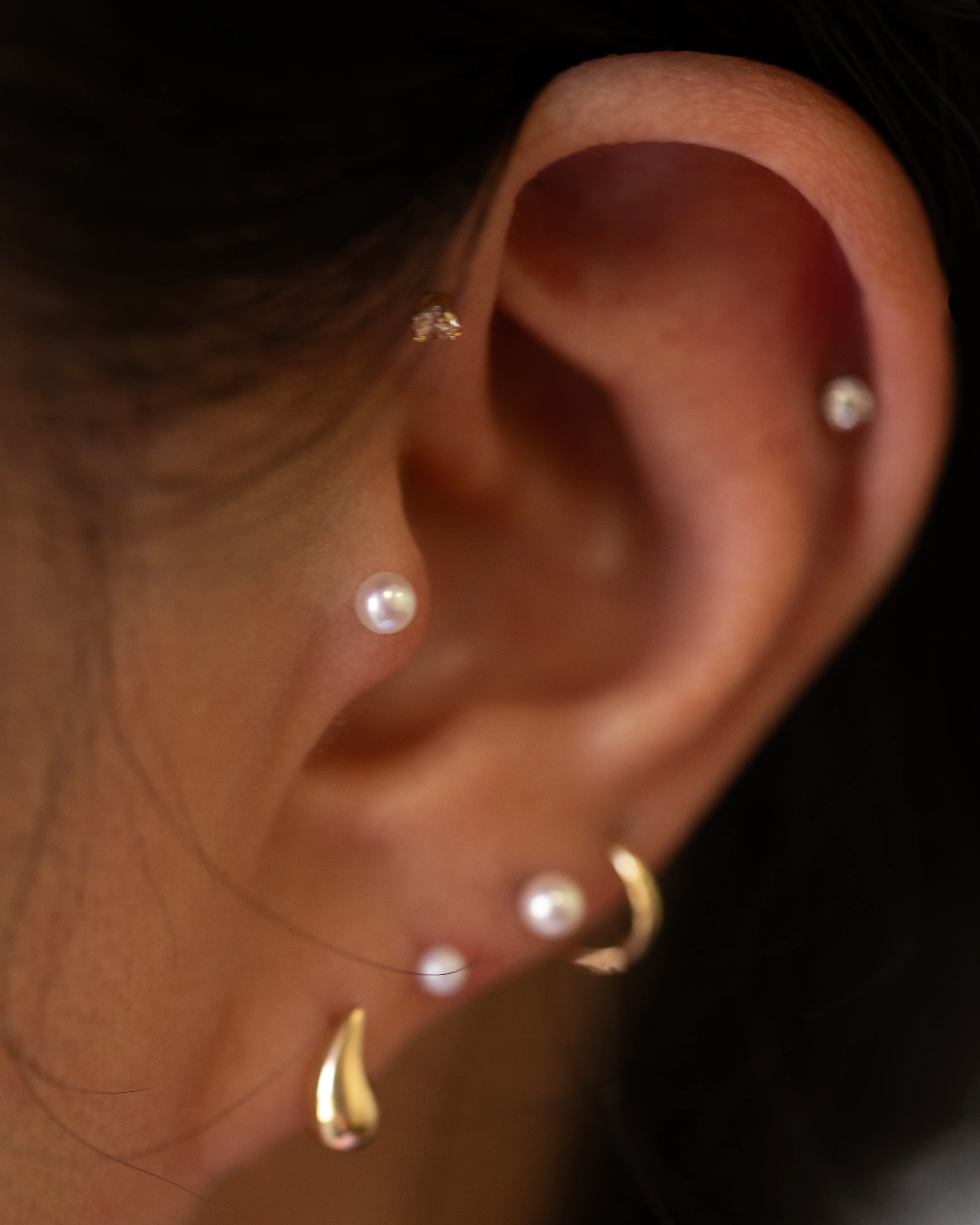 Tiny Pearl Ear Stud for Cartilage with flat back - Image 4