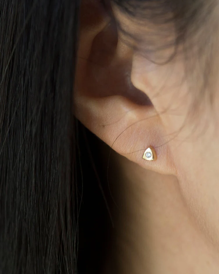 14k Triangle button Earrings - Image 3