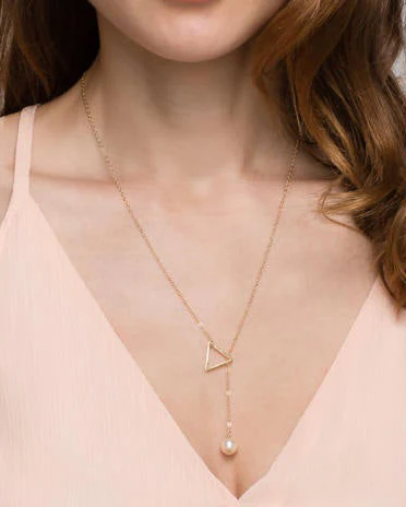 Triangle lariat necklace with Pearl - Image 5